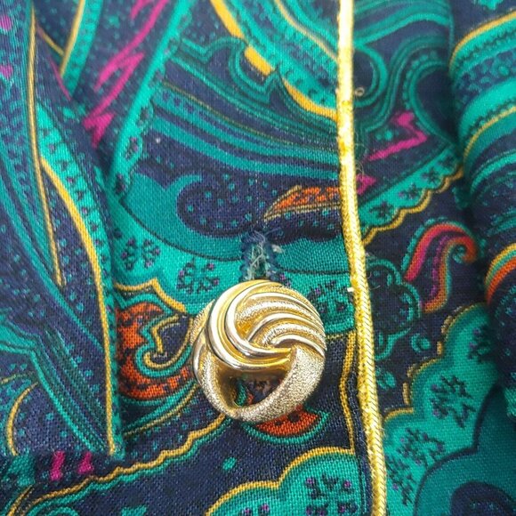 Vintage Whirlaway Frocks 6 P Petite Blouse Paisley Blue Purple Gold Trim Buttons - Picture 5 of 9